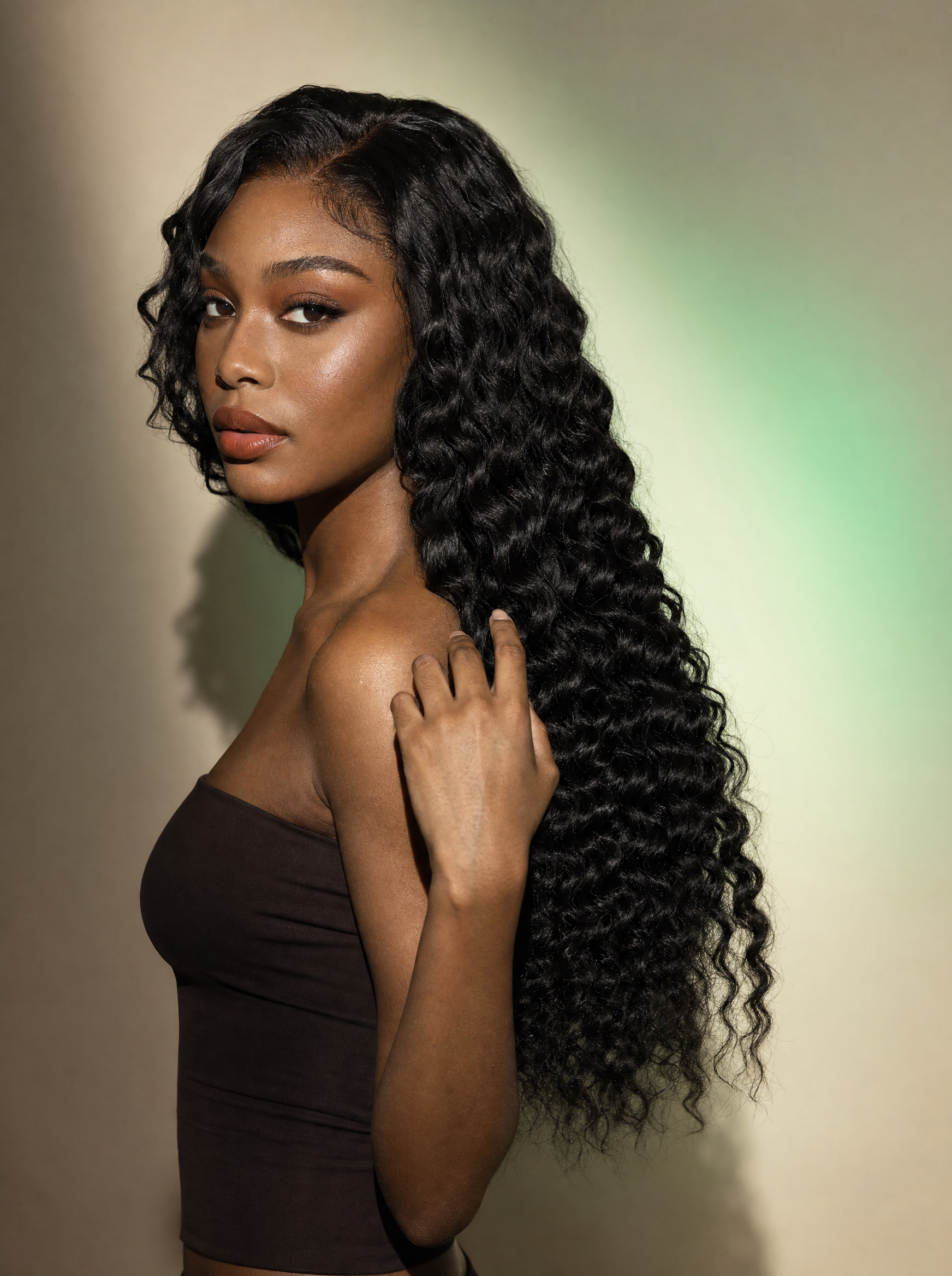 Deep Wave Lace Front Wig — Natural - side view