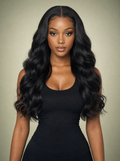 Body Wave lace front wig natural black, front view